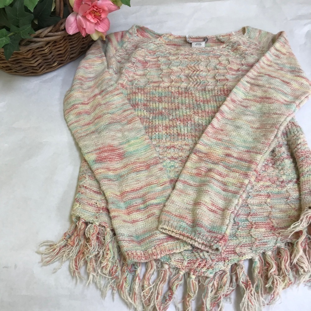 American Rag Cie Fringe boho multicolor pastel rainbow sweater pullover small